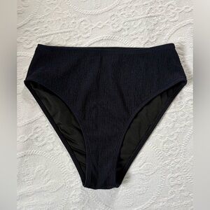 Sicily High Waisted Bottoms - Black Crinkle Textured Swim Bottoms